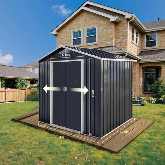 7' x 4.3' Outdoor Storage Shed, Sturdy Metal Building w/Windows & Lockable Doors Large Heavy Duty Tool Sheds,Garden Shed Good Vibrations