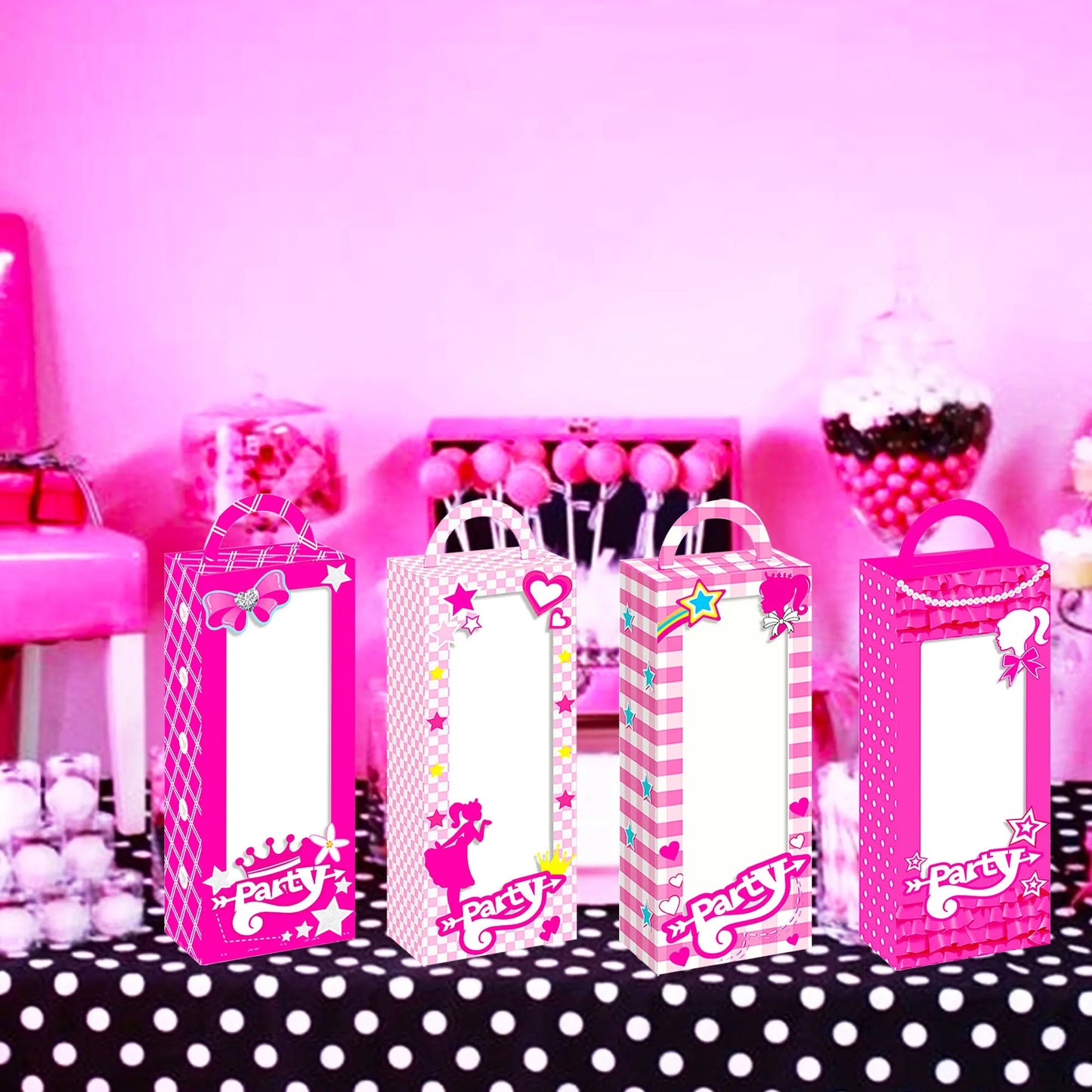 12 PCs Let's Go Party Supplies Pink Candy Boxes Let's Go Party Gift Box Treat Bags Goodie Bags for Girl Birthday Party Good Vibrations