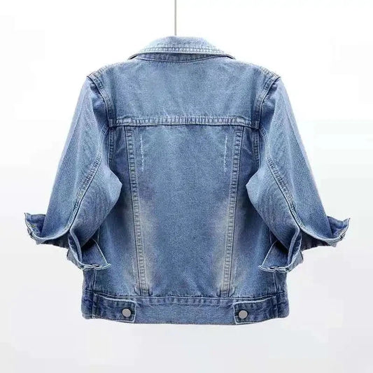 2024 New Women Spring Autumn Denim Jacket Tops Pink Color Solid Short Multicolor Feminino Three Quarter Sleeve Jean Jacket Good Vibrations