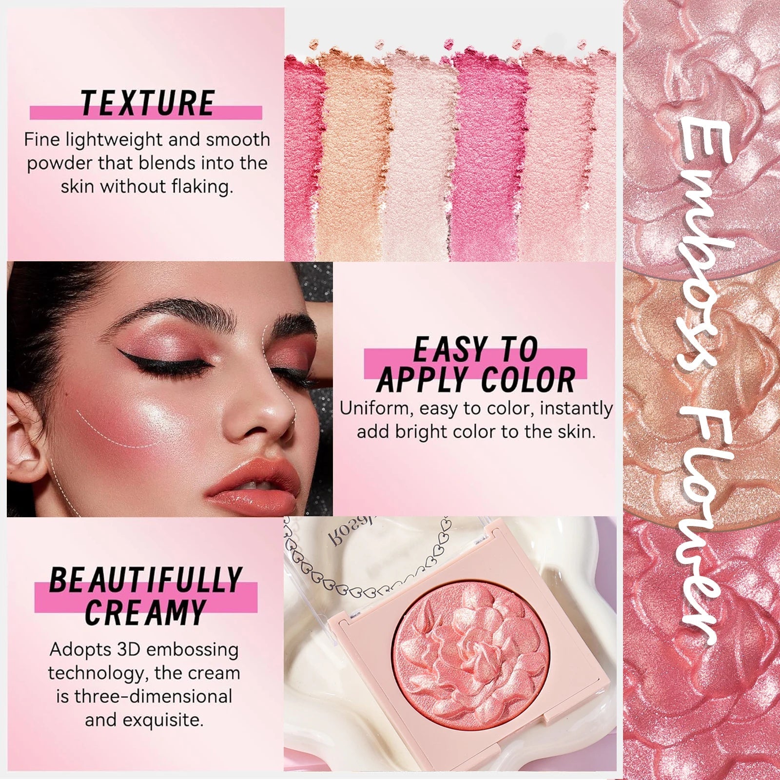 Pearlescent Shimmer Blush Powder, Single-color Blush, Fine Powder, Improves Skin Tone, Blush Without Flying Powder Good Vibrations