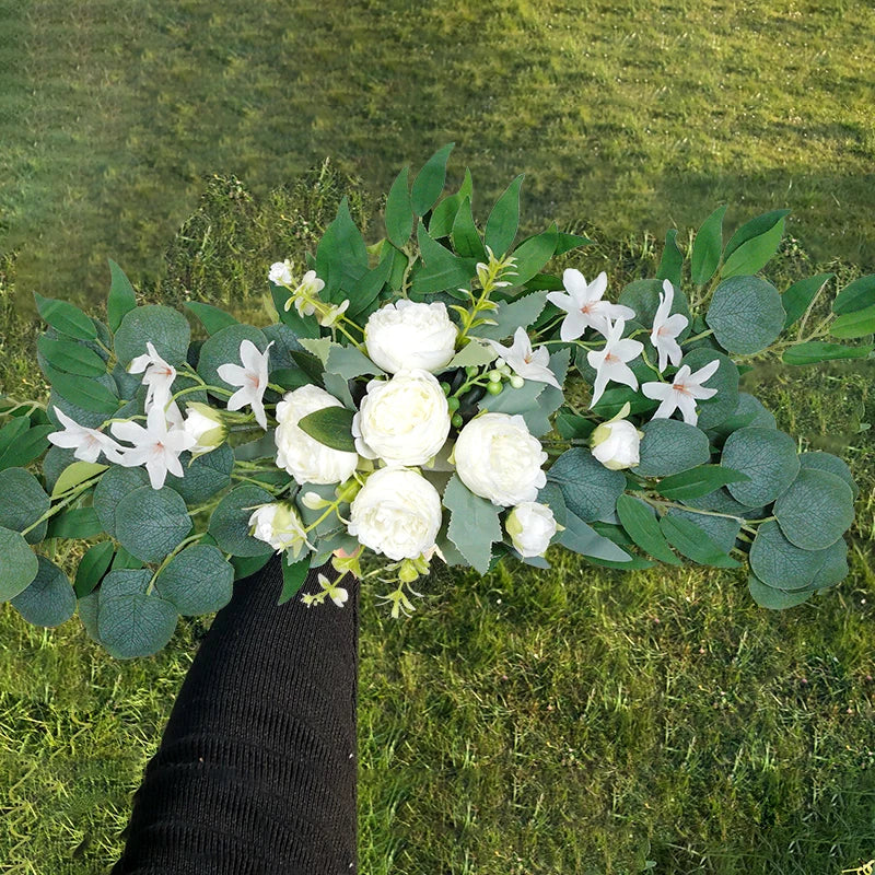 Artificial Wedding Arch Flowers Boho Red Rose Eucalyptus Garland Drapes Home Decoration Wedding Decorations Welcome Sign Good Vibrations