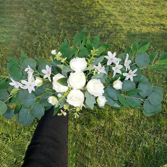 Artificial Wedding Arch Flowers Boho Red Rose Eucalyptus Garland Drapes Home Decoration Wedding Decorations Welcome Sign Good Vibrations