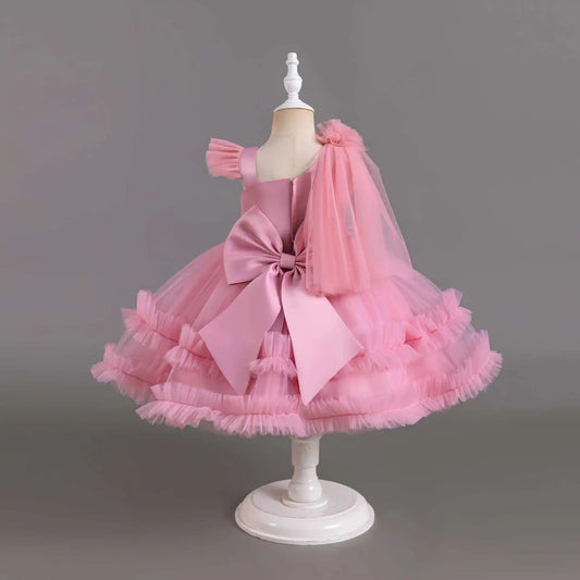 New Girl 2-8 Birthday Party Dress One Shoulder Chiffon Princess Dress Flower Girl Wedding Dress Attending Banquet Evening Dress Good Vibrations