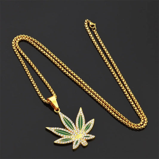 Personalized Punk Hip-hop Jewelry Necklace With Oil Inlaid Diamond Alloy Maple Leaf Pendant And Accessory Material Good Vibrations