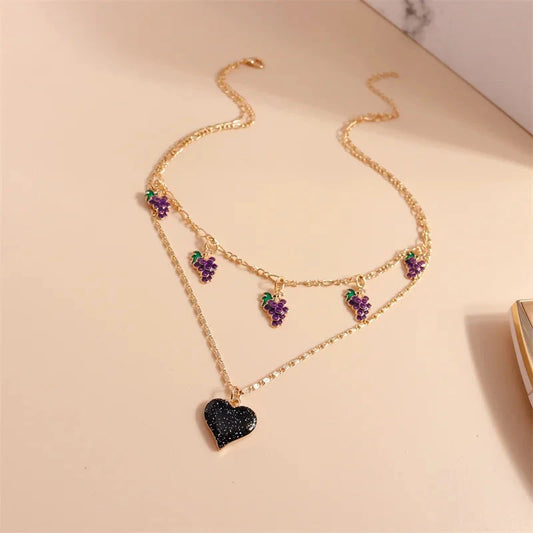 Aihua Boho Gold Color Red Heart Cherry Necklace Romantic Sweet Simple Clavicle Necklaces for Women Collar Fashion Jewelry Gifts Good Vibrations