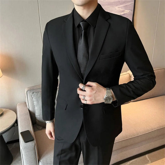 Suits for Men Korean Fashion Long Sleeve Slim Fit Wedding Business Blazer Black Professional Formal Suit Pants Sets Ropa Hombre Good Vibrations