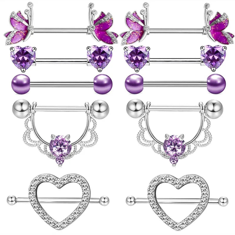Stainless Steel Pink Bunny Nipple Piercing Jewelry Set 14G Green Bat Nipple Rings Bulk Cat Nipple Barbell Pack Piercing Pezon