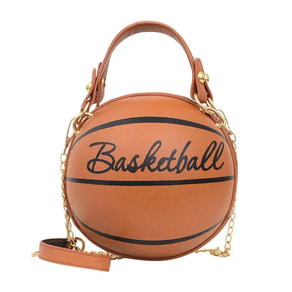 Personality INS Fashion Women Ball Bag Soft PU Leather Round Crossbody Thick Chain Hand Bags And Purses Female Basketball Bag Good Vibrations