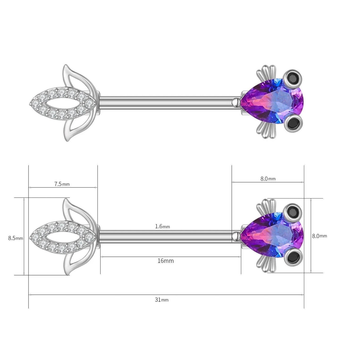 2pcs Steel Bear Dangled Zircon Nipple Piercing Sexy Breast Cover for Women Fashion Starfish Heart Shield Bar Barbell Nipple Ring Good Vibrations Adult Super Store