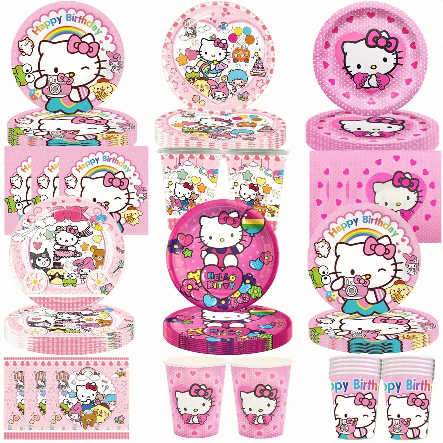 Hello Kitty Birthday Party Decoration Disposable Tableware Cup Plate Tablecloth Balloons Baby Shower Girls Party favors Supplies Good Vibrations