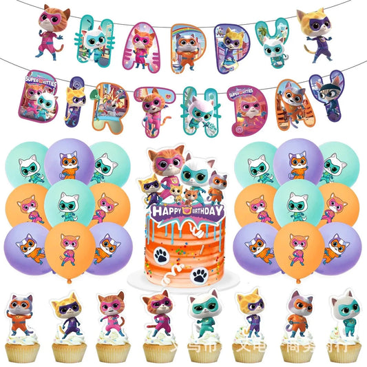 Superkitties Happy Birthday Party Decor Paw Meow Cat Super Kitties Tableware Tablecloth Plate Cup Gift Set Kid Party Supplie Toy Good Vibrations