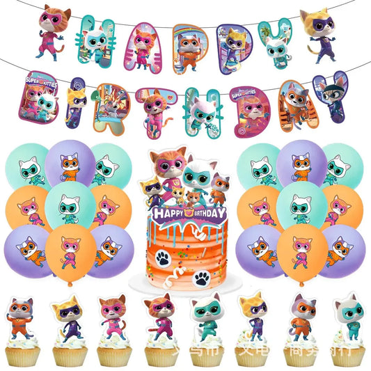 Superkitties Happy Birthday Party Decor Paw Meow Cat Super Kitties Tableware Tablecloth Plate Cup Gift Set Kid Party Supplie Toy Good Vibrations