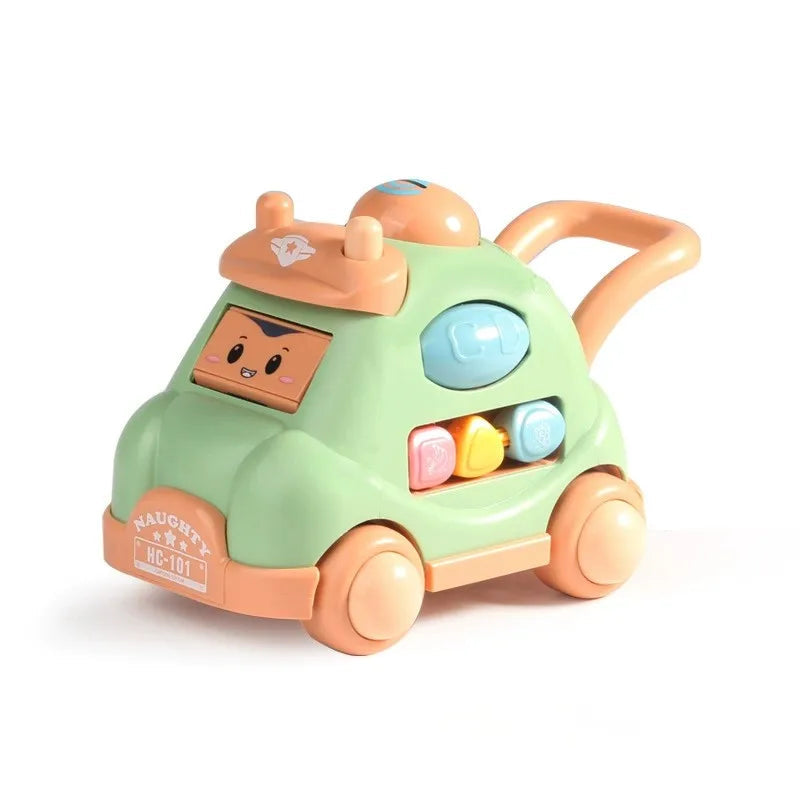 Kid Pull Along Toy Walking Trolley Musical Light Up Car Toy Crawling To Walking Learning Toys Cartoon Polyhedral Trolley Car Toy Good Vibrations