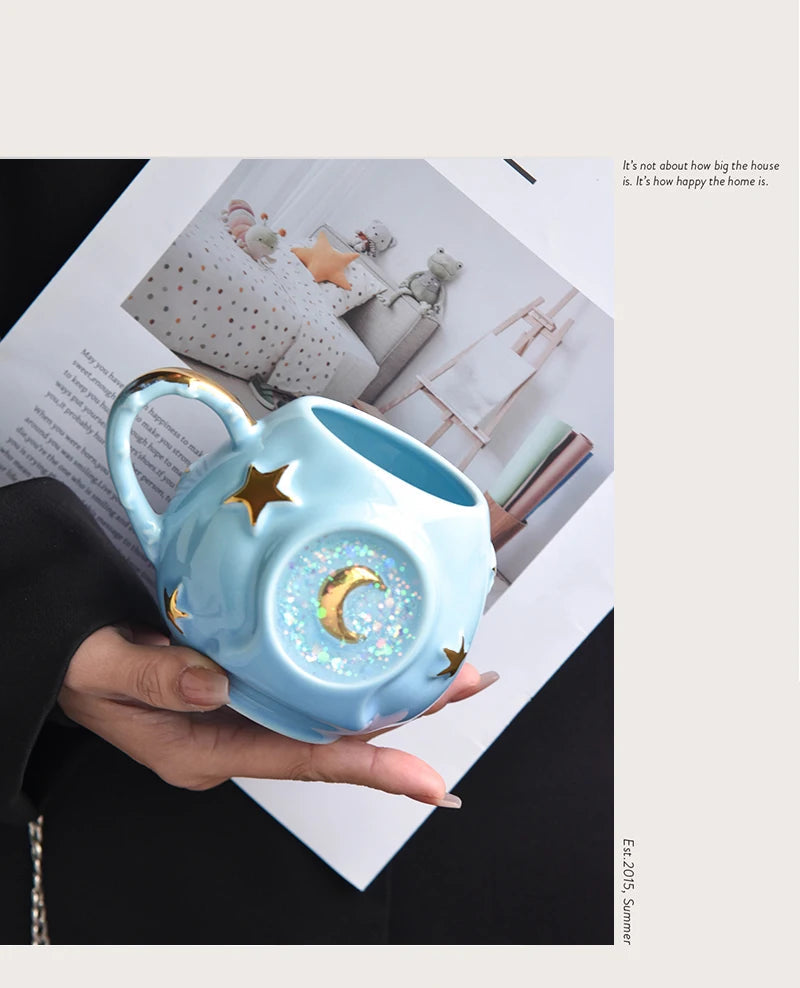 Ceramic Starry Sky Cup Sparkling Cup with High Appearance, Colorful Stars, Creative Birthday Gift, Mug with Hand Gift, Water Cup Good Vibrations Adult Super Store