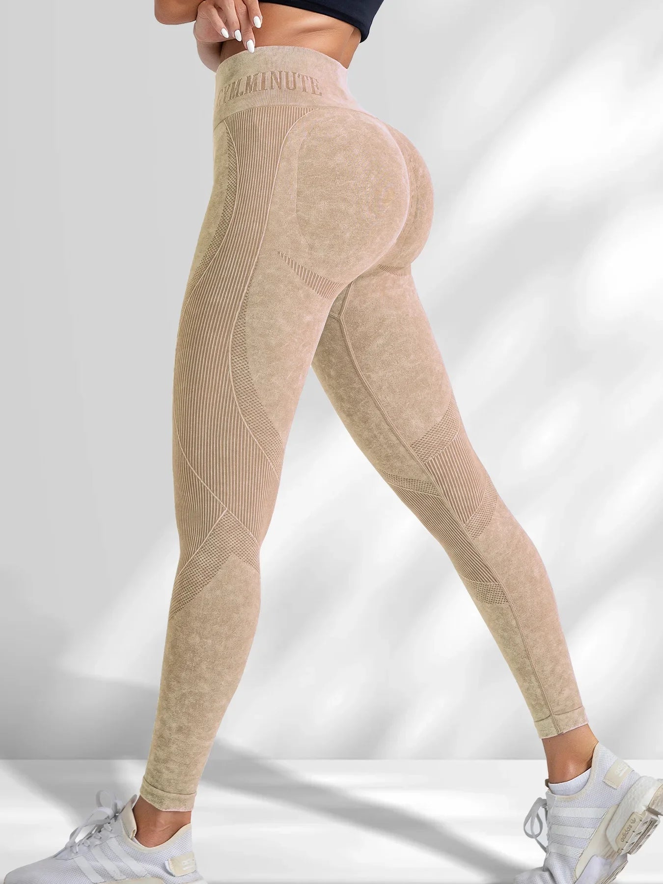 Women Seamless Gym High Waist Yoga Pants Hip Lifting Outdoor Sports Tight Waist Letter Sand Washed Pants Exercise Yoga Leggings Good Vibrations