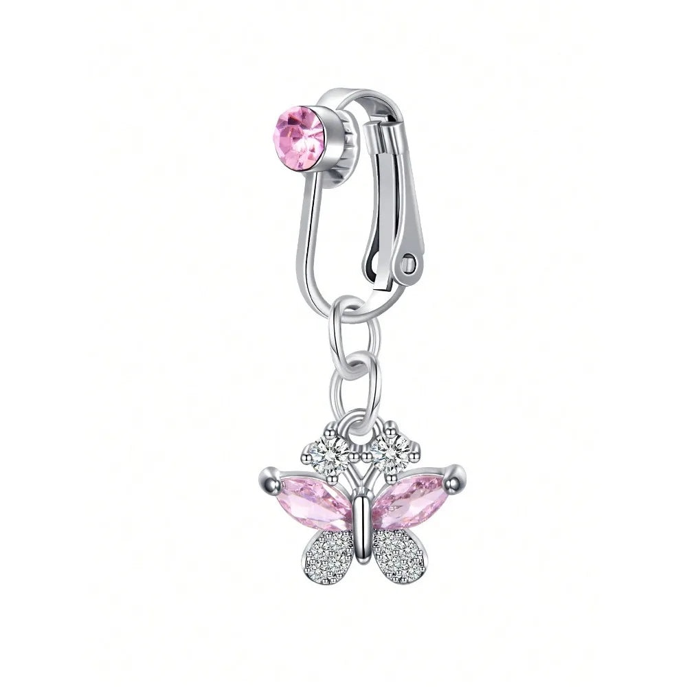 Fake Belly Ring Bell Button Rings Fake Belly Piercing Love Heart Butterfly Dangle Clip On Umbilical Navel Cartilage Earring Clip Good Vibrations Adult Super Store