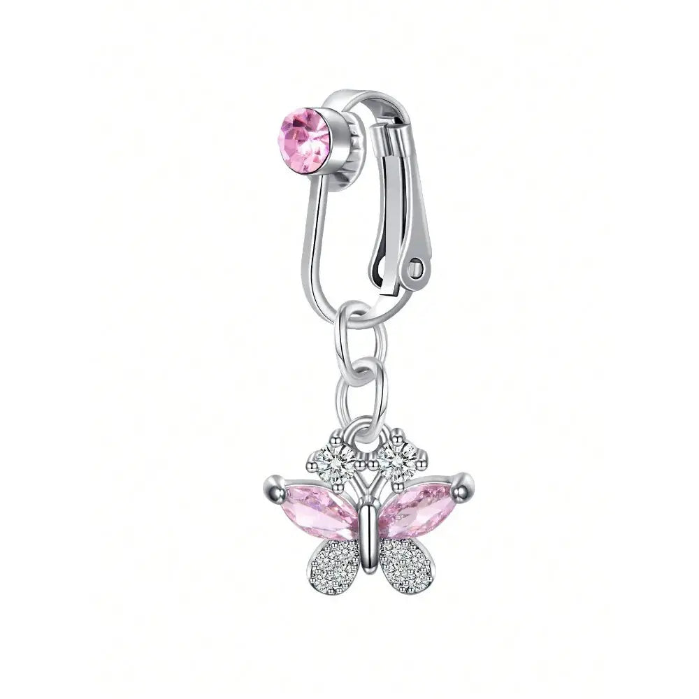 Fake Belly Ring Bell Button Rings Fake Belly Piercing Love Heart Butterfly Dangle Clip On Umbilical Navel Cartilage Earring Clip Good Vibrations Adult Super Store
