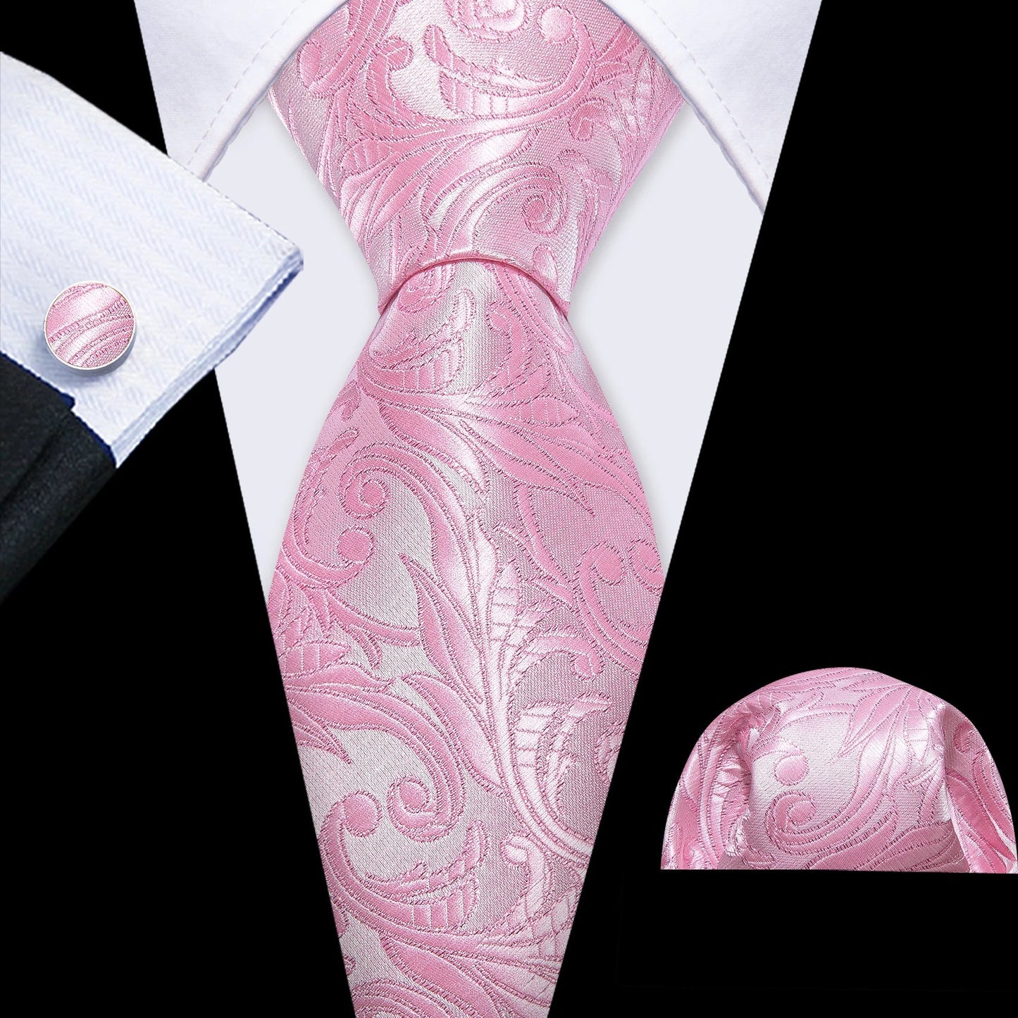 Mens Tie Ivory Red Green Blue Pink Geometric Solid Ties Hanky Cufflinks Set Necktie Formal Wedding Dinner Party Good Vibrations
