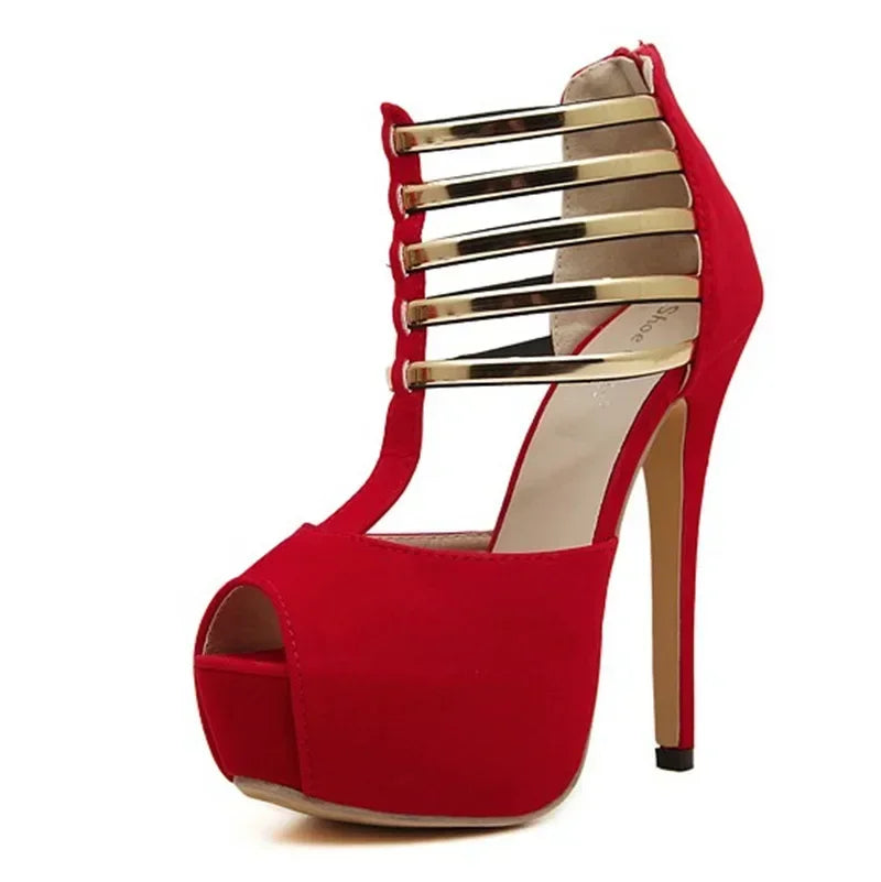 Sexy High Heels Women Stilettos Platform Elegant Metal Woman Wedding Pumps Black Red Medium Heel Shoes Summer Large Size 34 45 Good Vibrations