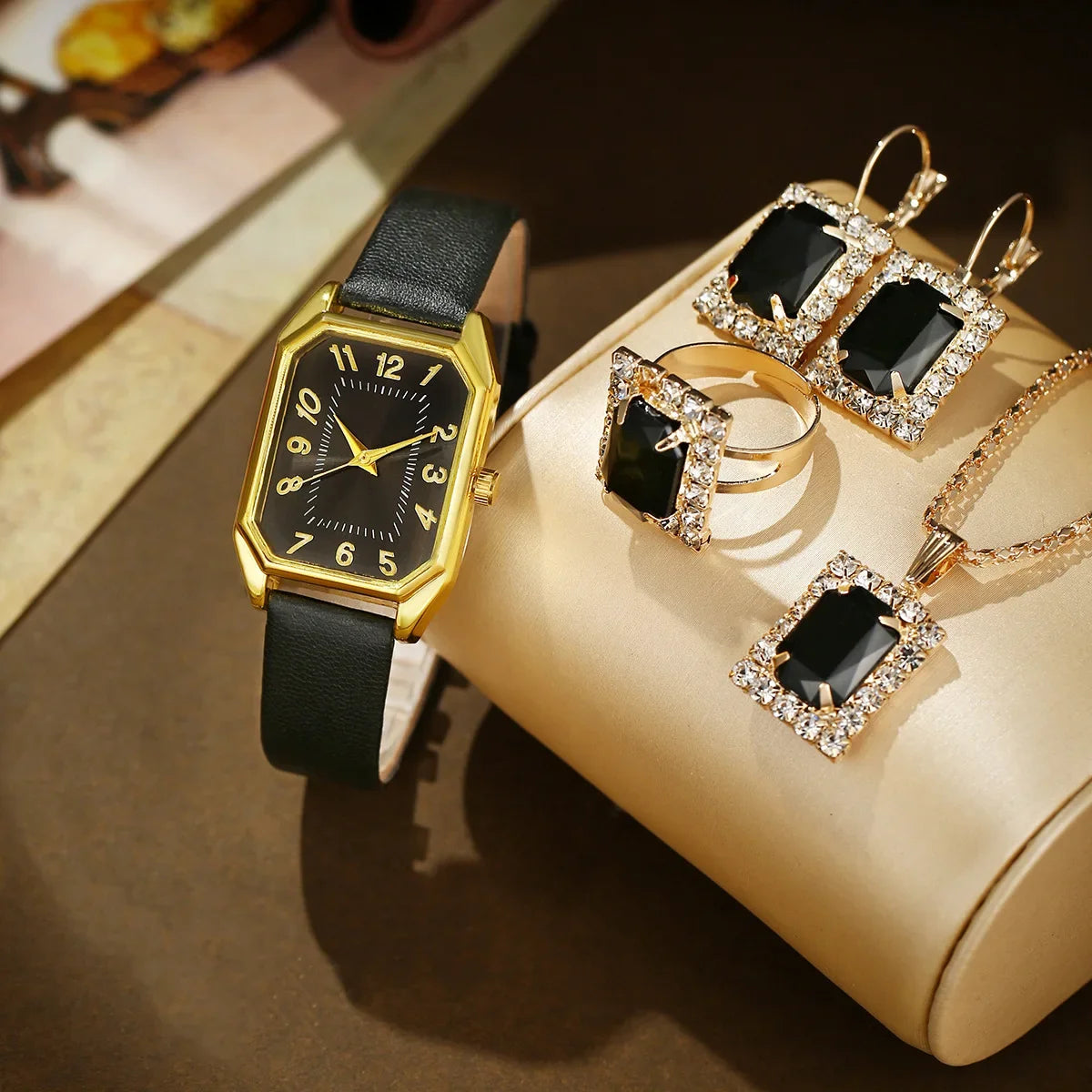 6/5/1PCS Luxury Fashion Square Women's Watches Brand Ladies Quartz Wristwatch Jewelry Set Classic Simple Femme Relogio Feminino Good Vibrations