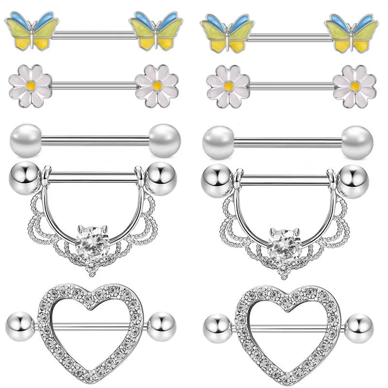 Stainless Steel Pink Bunny Nipple Piercing Jewelry Set 14G Green Bat Nipple Rings Bulk Cat Nipple Barbell Pack Piercing Pezon