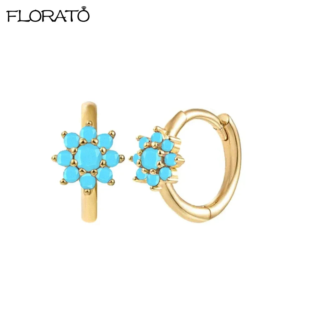 925 Sterling Silver Needle Summer Blue Earrings Trend 18K Gold Hoop Earrings for Women Fashion Puncture Jewelry Ear Accessories Good Vibrations
