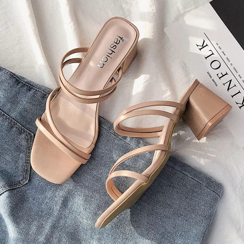 Women High Heel Sandals Summer Casual Female Shoes Woman Square Heel Open Toe Ankle Strap Ladies Sandalias Wedge Shoe 2022 New Good Vibrations