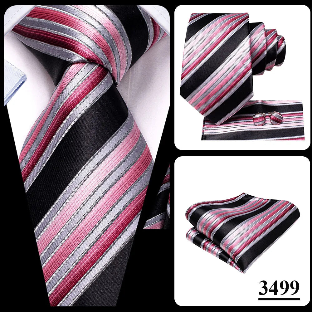 Black Red Striped Silk Wedding Tie For Men Handky Cufflink Gift Men Necktie Fashion Business Party Dropshiping Hi-Tie Designer Good Vibrations