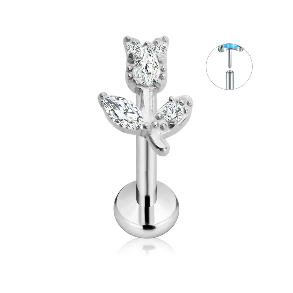 ASTM F136 G23 Titanium Flower Petals Star Heart Butterfly Threadless Piercing Pin Push in Labret Daith Conch Earring 16G 18G 20G Good Vibrations