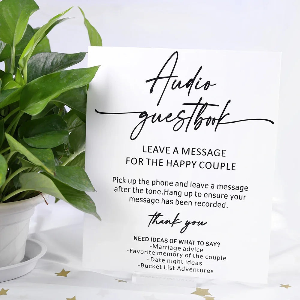 Audio Guestbook Pick Up The Phone Leave A Message For The Newlyweds Clear Glass Look Acrylic Wedding Sign, Guest Book Lucite Good Vibrations