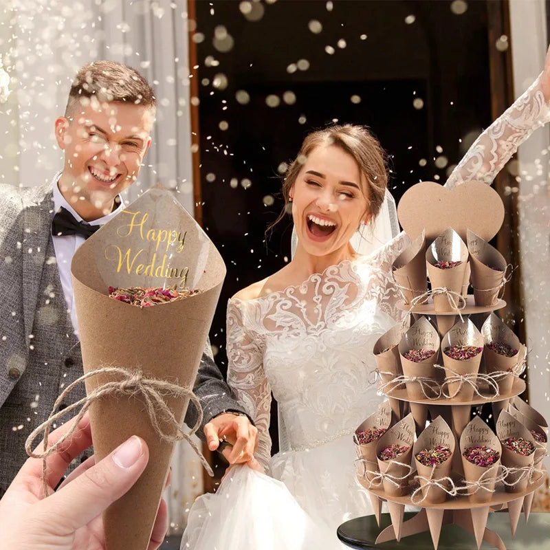 Kraft Paper Wedding Tray Confetti Cone Stand Box Tray Rustic Wedding Decoration Wedding Confetti Cones Wedding Cones Set supply Good Vibrations
