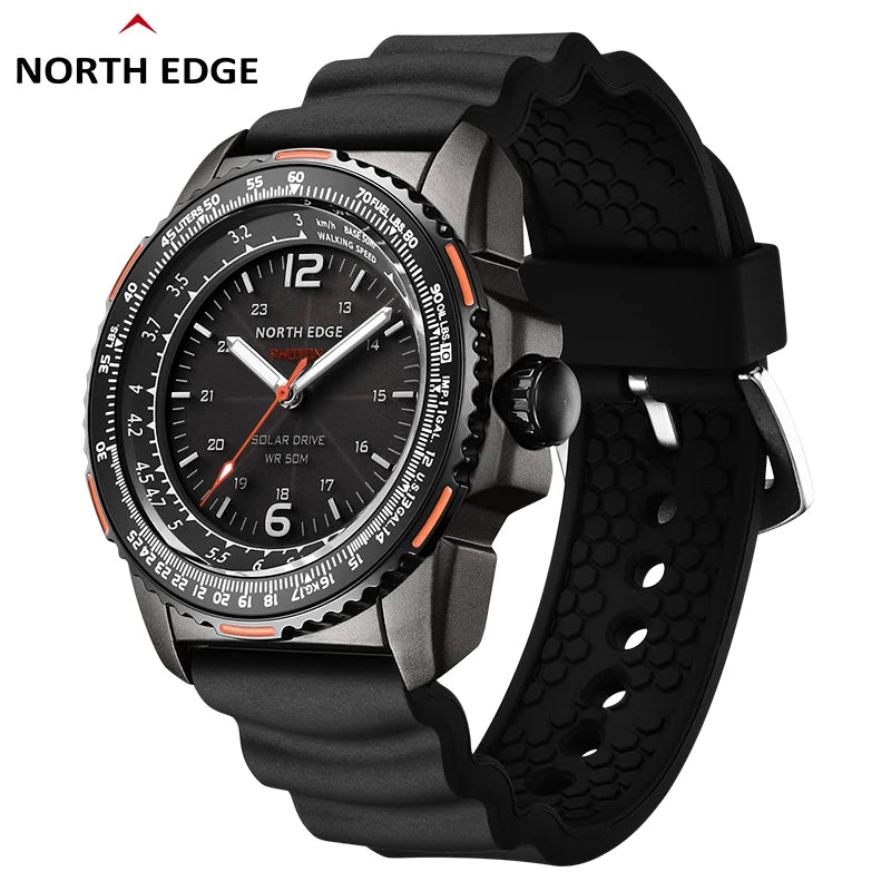NORTH EDGE PHOTON Men Digital Military Watch Waterproof 50M Men's Sport Wristwatches Solar Power Luminous Enviormentally Clock Good Vibrations