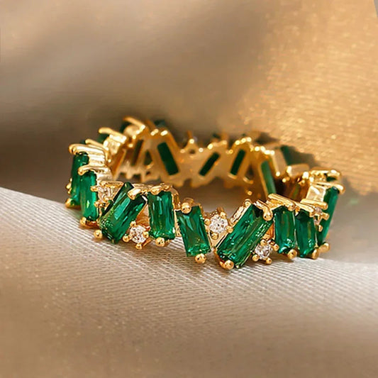 Bright Green Cubic Zirconia Ring Female Engagement Party Jewelry Noble Lady Fashion Wedding Ceremony Accessories Gift Good Vibrations