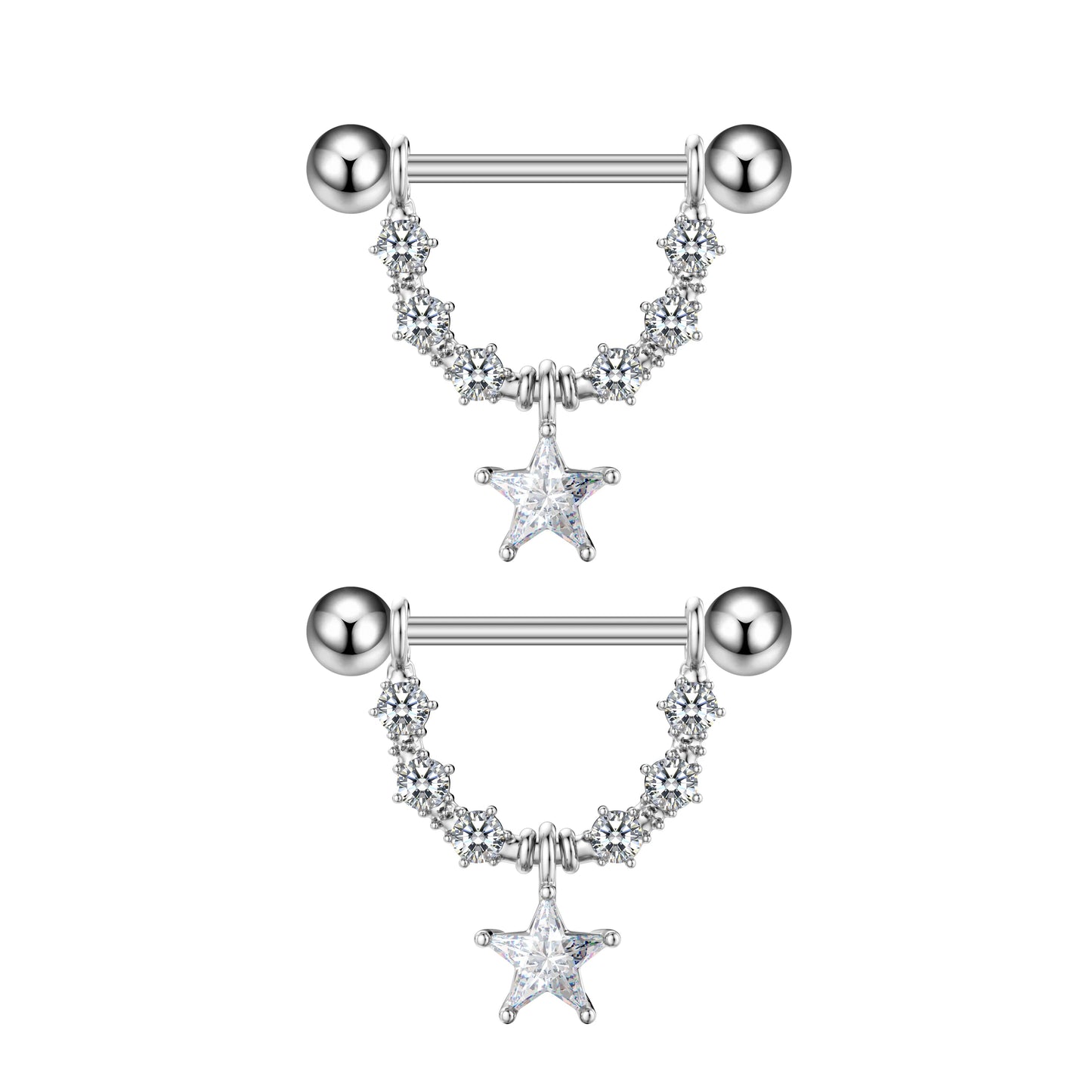 2pcs Stainless Steel Shield Bar Barbell Nipple Piercing Jewelry for Women Both Sides Screwed Sun Moon Flower Star Nipple Rings Good Vibrations Adult Super Store
