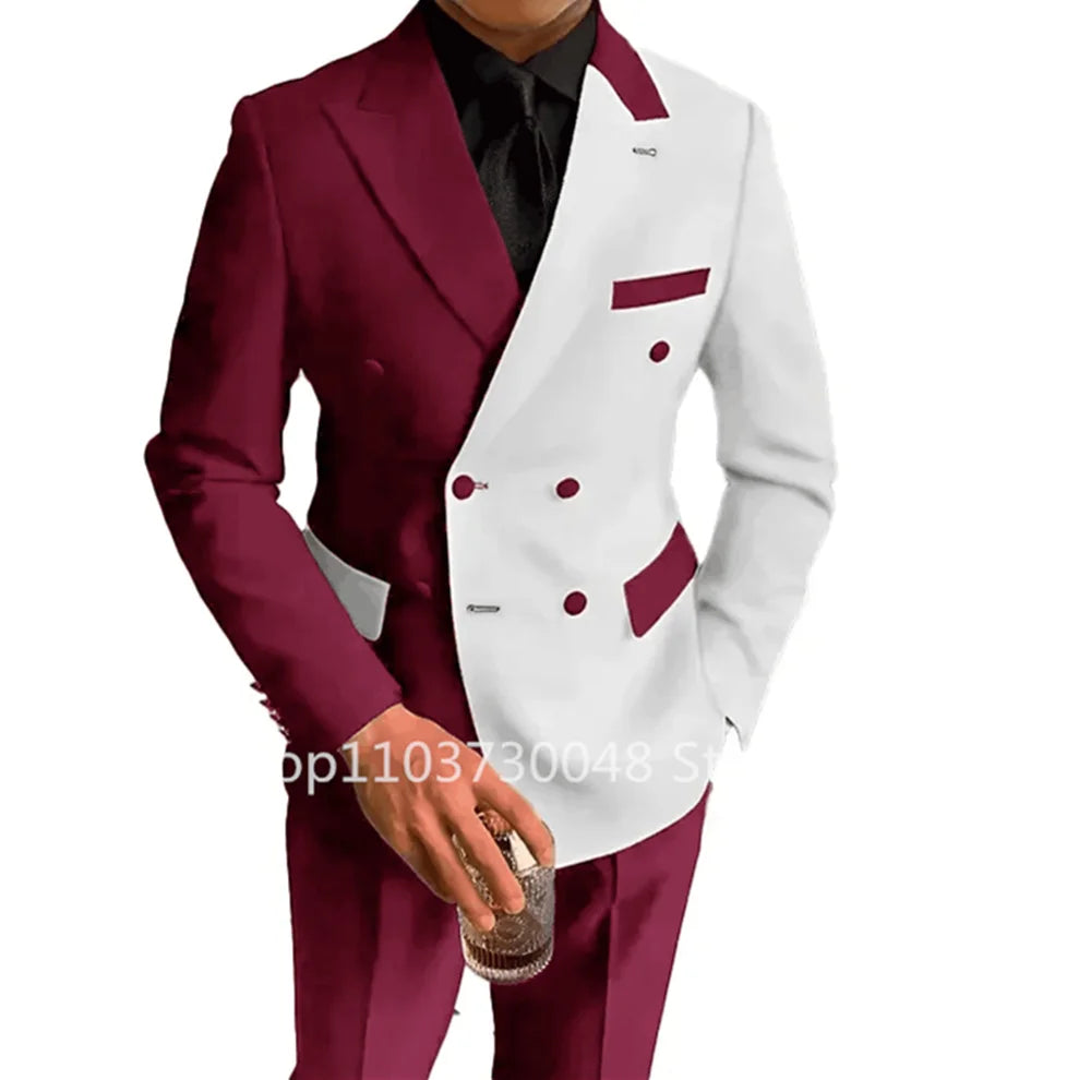 Fashion Style 2 Piece Wedding Men Suits Slim Fit Double Breasted Blazer Pants Formal Business Groom Wear Tuxedos Costume Homme Good Vibrations