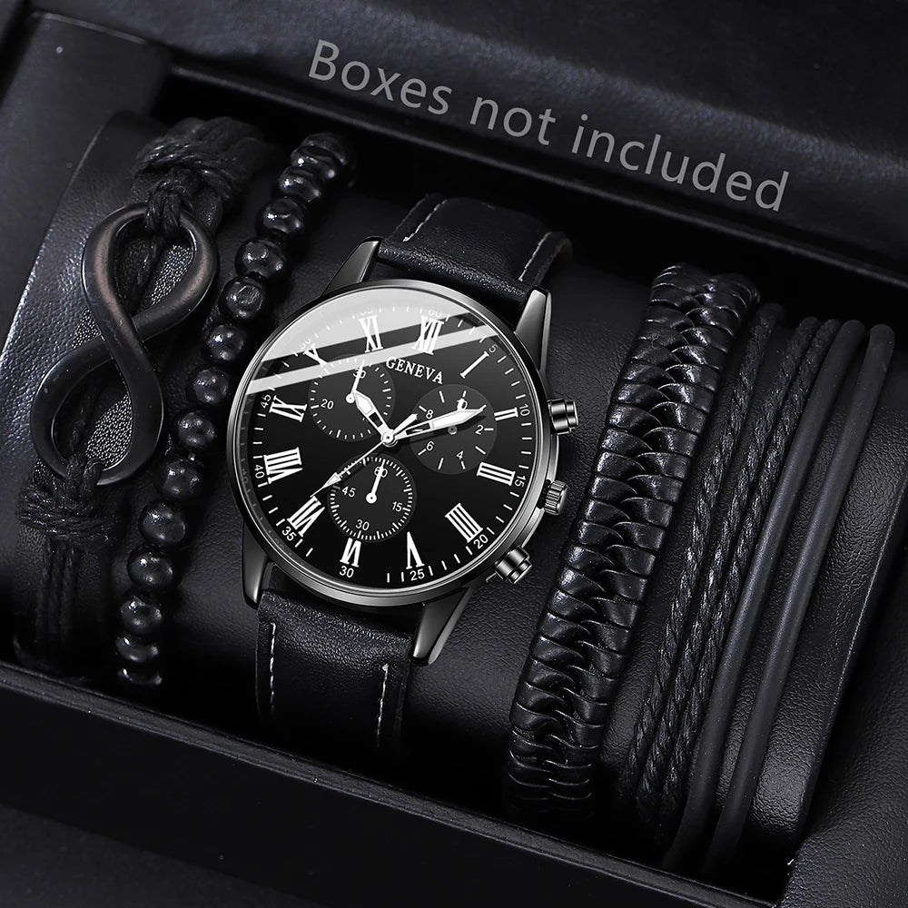 New Hip Hop Mens Fashion Watches Luxury Male Clock Wristwatch Sport MensWrist Watch Bracelet Set Relogio Masculino Good Vibrations