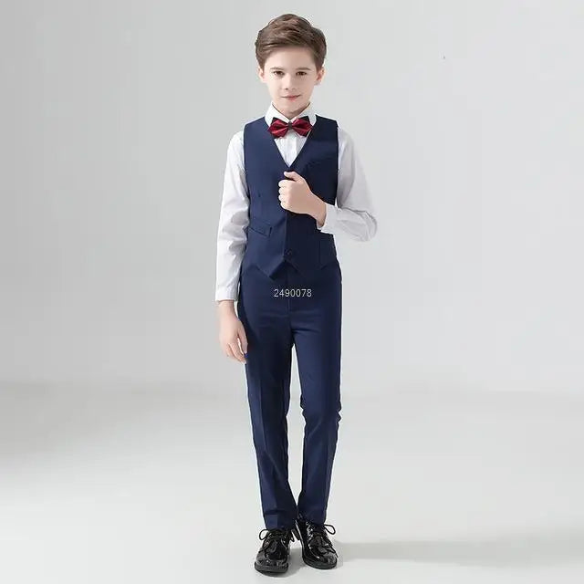 Kids Navy Blue Wedding Suit For Boys Birthday Photography Dress Child Red Blazer School Performance Party Prom Clothing Set Good Vibrations