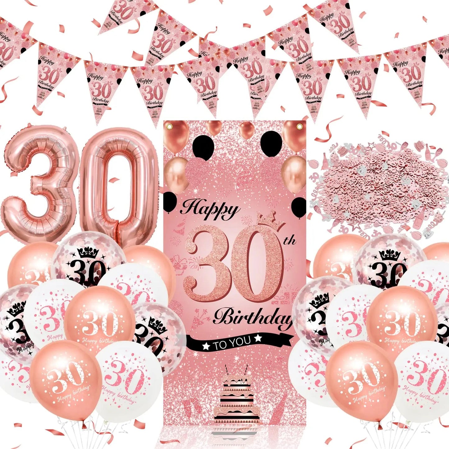 30th 40th 50th Birthday Decorations Women 30th Birthday Balloon Rose Gold Happy Birthday Banner 40th Happy Birthday Balloon Good Vibrations