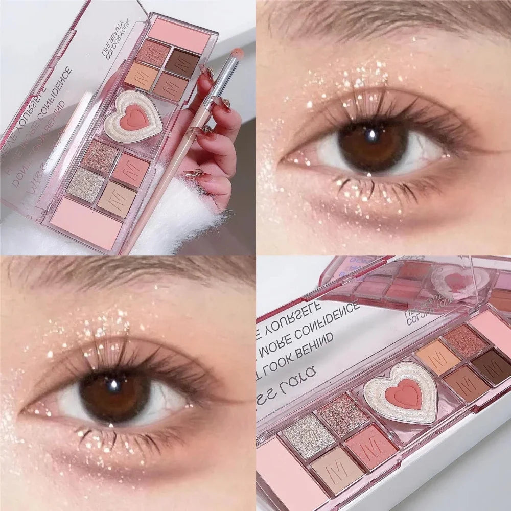 12 Colors Love Heart Eyeshadow Palette Nude Natural Glitter Pink Low Saturation Eye Shadows Pallet Delicate Eye Makeup Cosmetic Good Vibrations