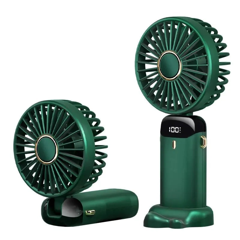 USB Handheld Mini Fan Foldable Portable Neck Hanging Fans 5 Speed Rechargeable Fan with Phone Stand and Display Screen Good Vibrations