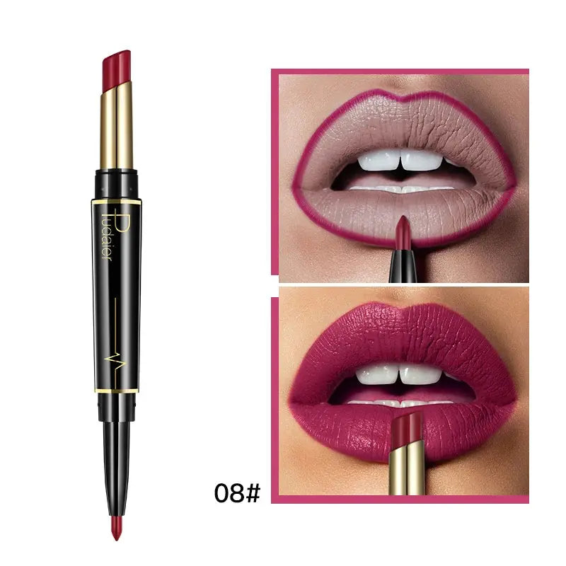 Pudaier Makeup 2 in 1 Matte Lipstick & Lip Liner Nude Lip Stick Pencil Make up Cosmetics Lip Balm Matt Cream Lipbalm Lipliner Good Vibrations