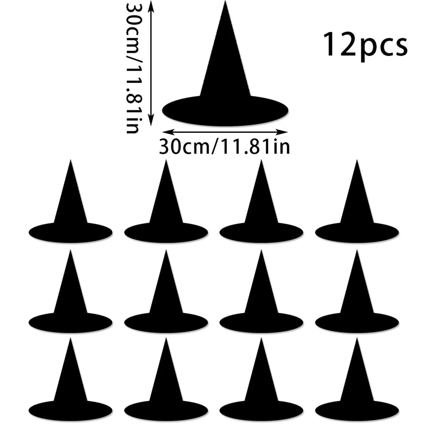 12 Pices Halloween Hangs Decor Holiday Theme Party Black Hanging Witch Hat Props Indoor Outdoor Floating Dress-up Accessories Good Vibrations