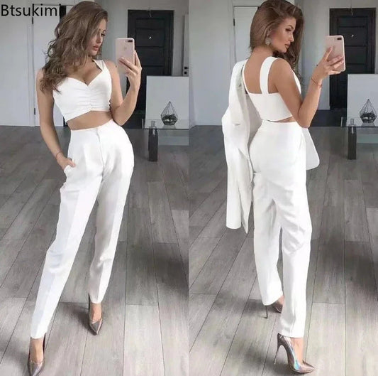 New Women Elegant Office Suits Pants 3PCS Breathable Turndown Collar Women Jacket Dress Suits Slim Jacket+Vest +Pants Suit Set Good Vibrations