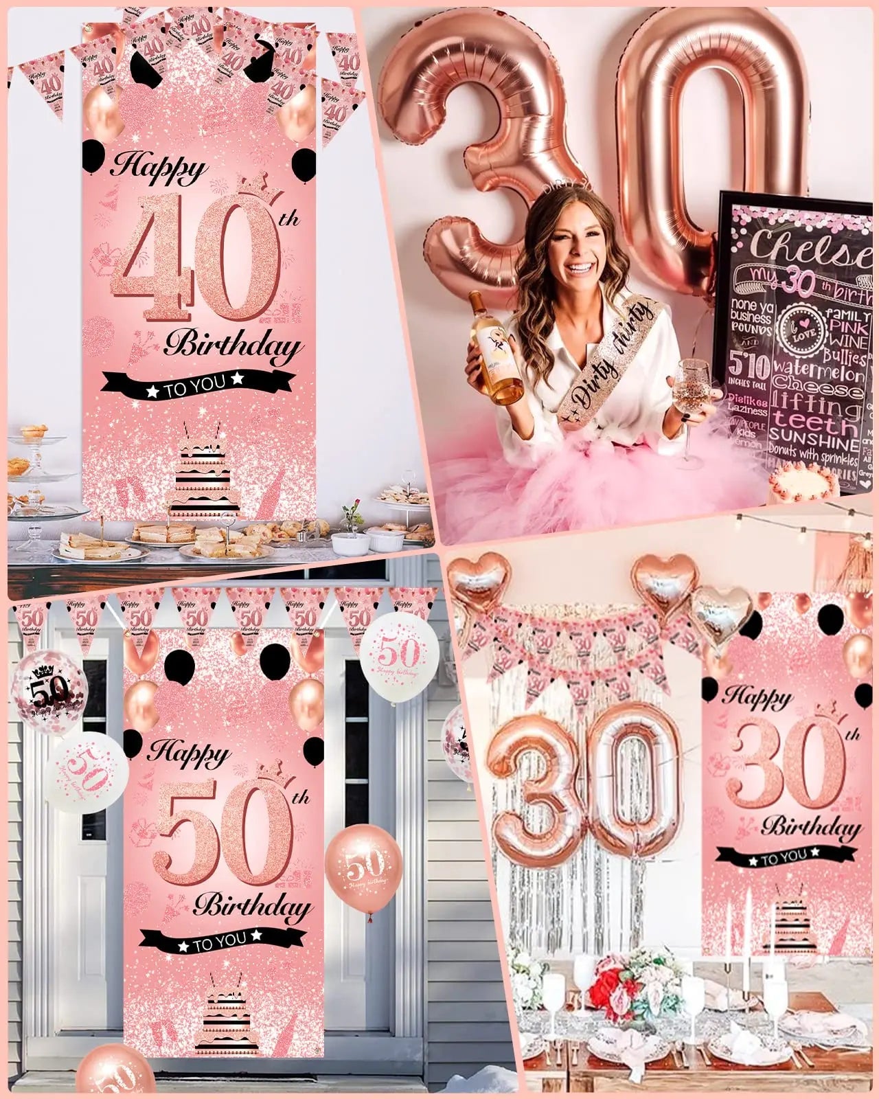 30th 40th 50th Birthday Decorations Women 30th Birthday Balloon Rose Gold Happy Birthday Banner 40th Happy Birthday Balloon Good Vibrations