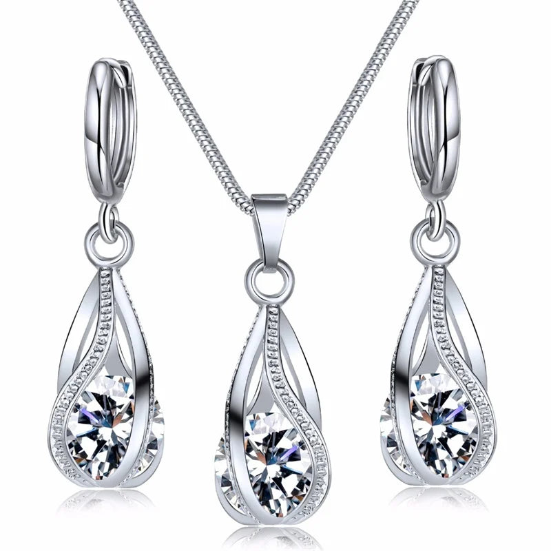 Chic Melody Pendant Necklace & Earrings Set - Glittering Zircon Crystal Jewelry for Women Good Vibrations