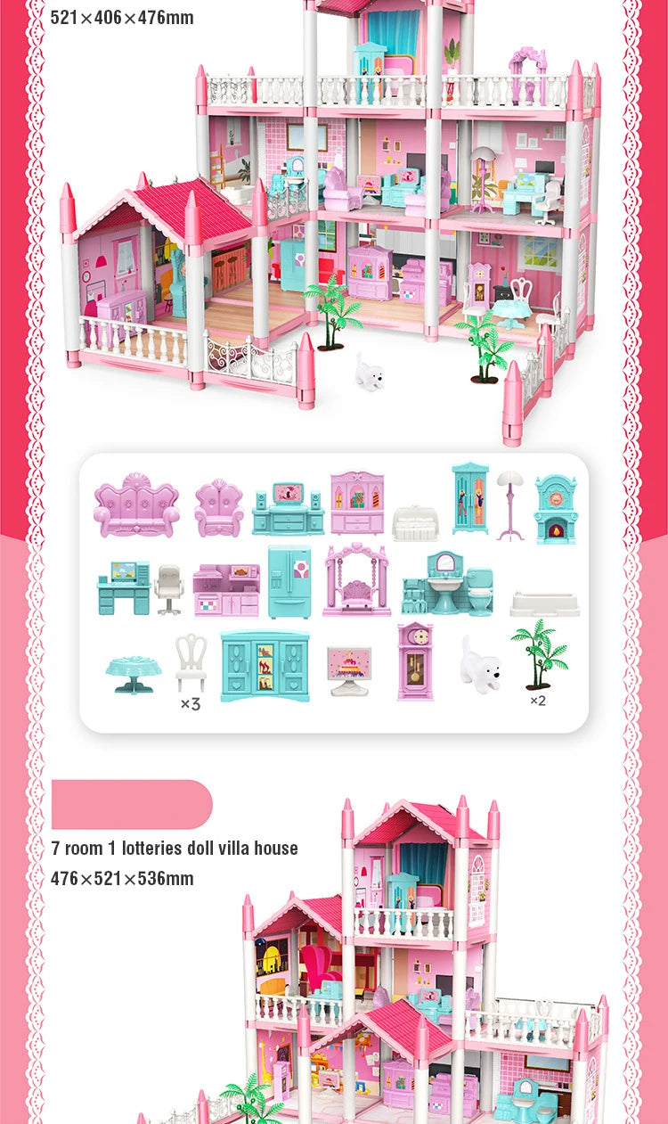 DIY Assemble Villa Model Toy House Cartoon Dools Role-Playing Set Fun Puzzle Doll House Household House Playing Toys Good Vibrations