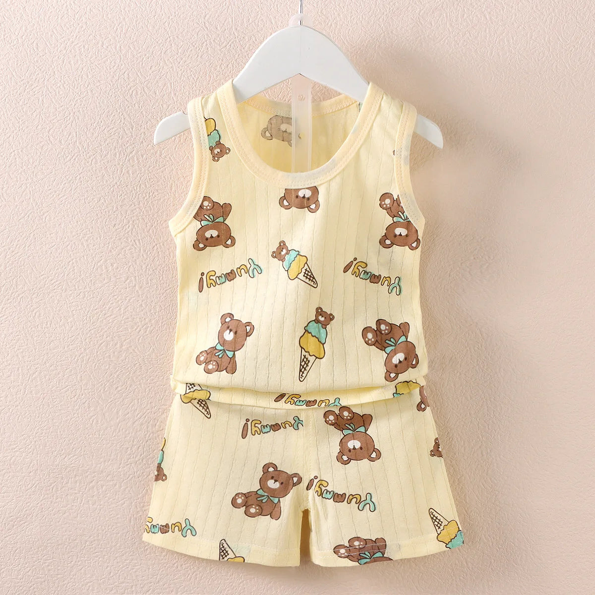 Children's Clothing Print Sleeveless Tops Shorts Cute Breathable Kids Summer Vest Shorts Set Tank Top for Baby Clothing Children Good Vibrations