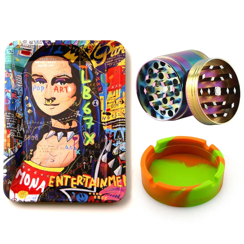 18cmx12.5cm Herb Tobacco Rolling Tray Set Silicone Ashtray Ash Tray 40mm Metal Herbal Grinder Kit Smoking Accessories Good Vibrations Adult Super Store