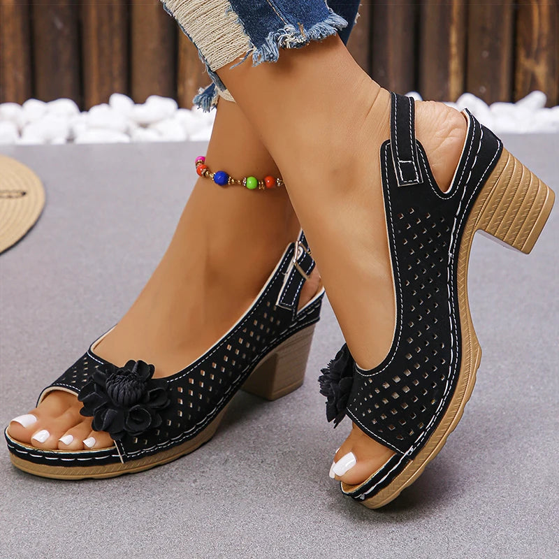 Women's Sandals Sweet Heels Sandals Summer Woman Shoes Fashion Heeled Sandalias Mujer Elegant Shoes Summer Footwear Women 2025 Good Vibrations