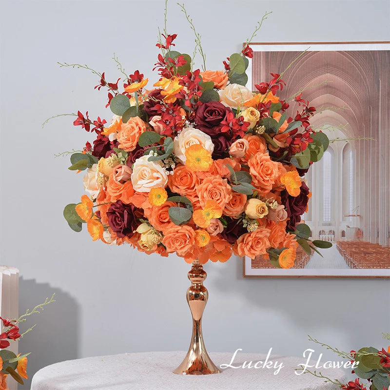 Orange Red Rose Artificial Flowers Wedding Table Decoration Road Lead Flower Ball Tbale Centerpieces Event Party Floral Props Good Vibrations